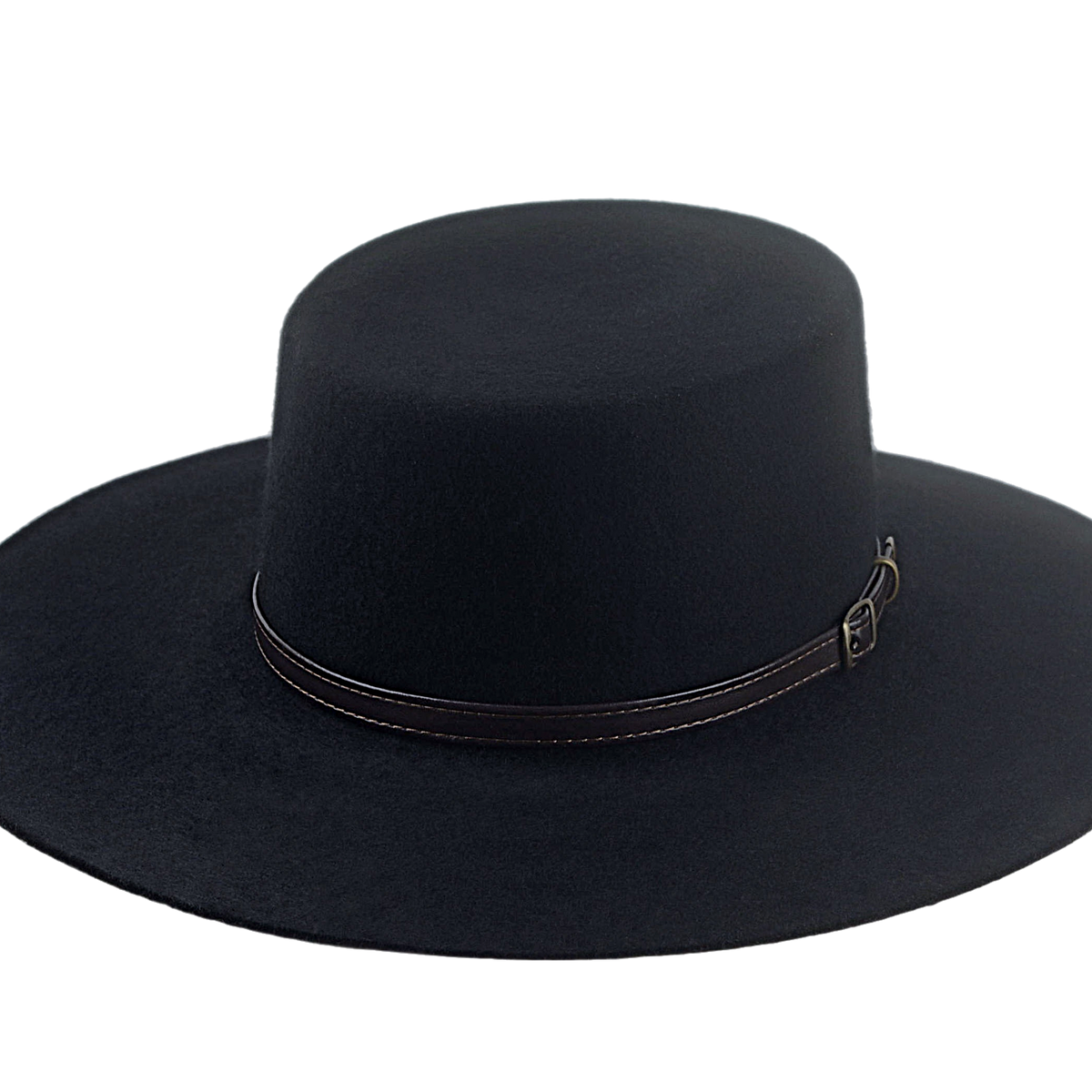 Black Flat Crown Cowboy Hat - The Galloper 