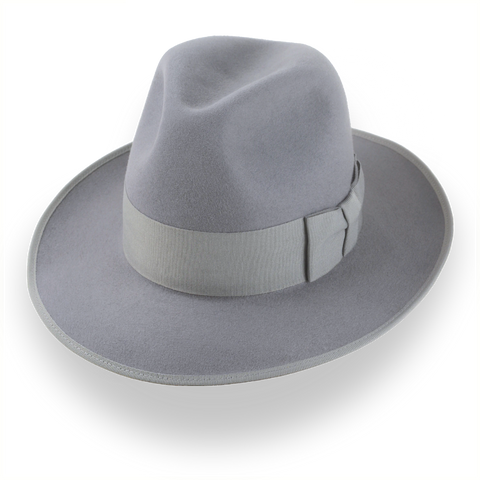 Cappello Fedora a corona alta grigio medio in pelliccia di coniglio lussuosa | The Duke