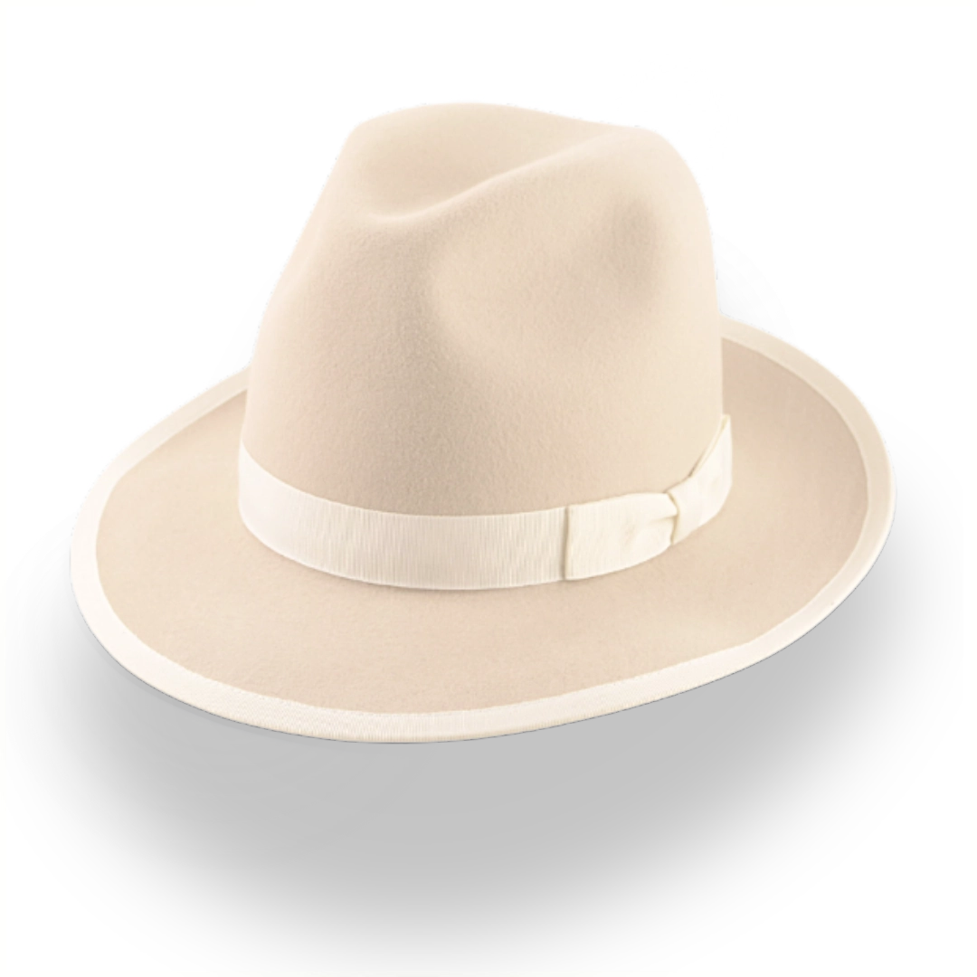 Elegant Wide Brim Fedora Hat in Cream Rabbit Fur Felt | The Stone - Agnoulita Hats 1 