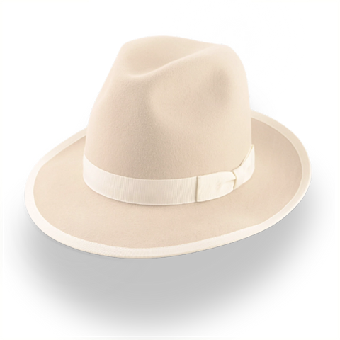 Elegant Wide Brim Fedora Hat in Cream Rabbit Fur Felt | The Stone