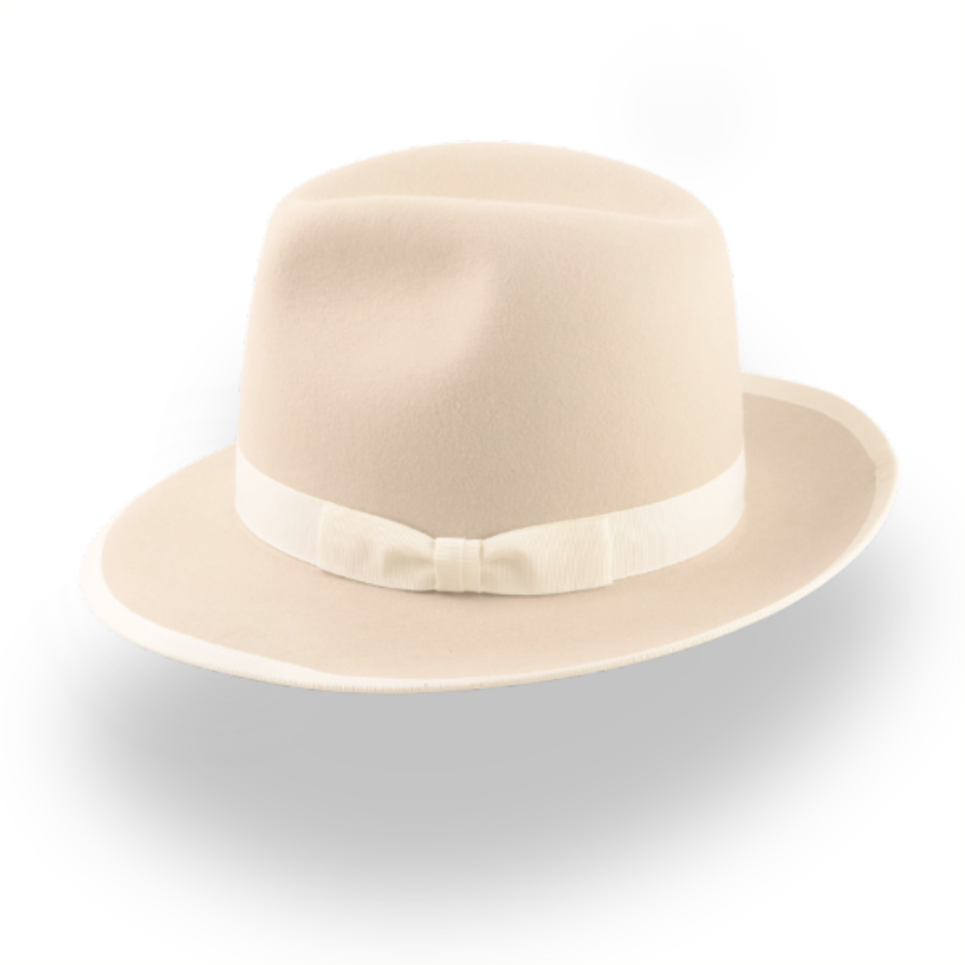 Elegant Wide Brim Fedora Hat in Cream Rabbit Fur Felt | The Stone - Agnoulita Hats 2 