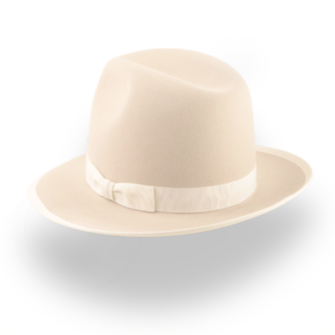 Elegant Wide Brim Fedora Hat in Cream Rabbit Fur Felt | The Stone - Agnoulita Hats 3 