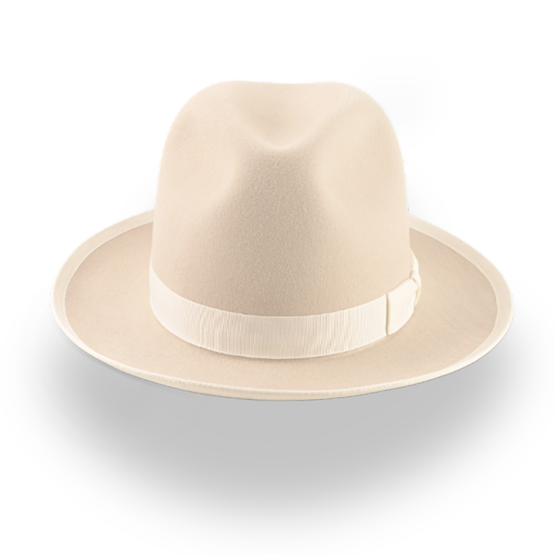 Elegant Wide Brim Fedora Hat in Cream Rabbit Fur Felt | The Stone - Agnoulita Hats 6 