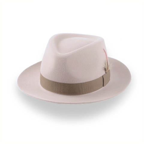 Alabaster Beige Medium Crown Fedora Hat in Fur Felt | The Clubber