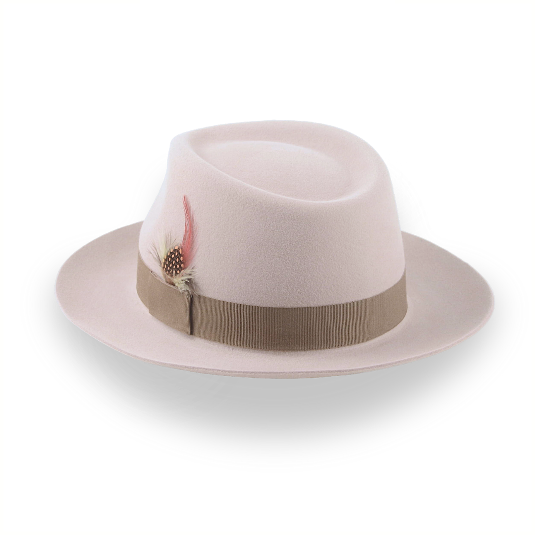 Alabaster Beige Medium Crown Fedora Hat in Fur Felt | The Clubber - Agnoulita Hats 3 