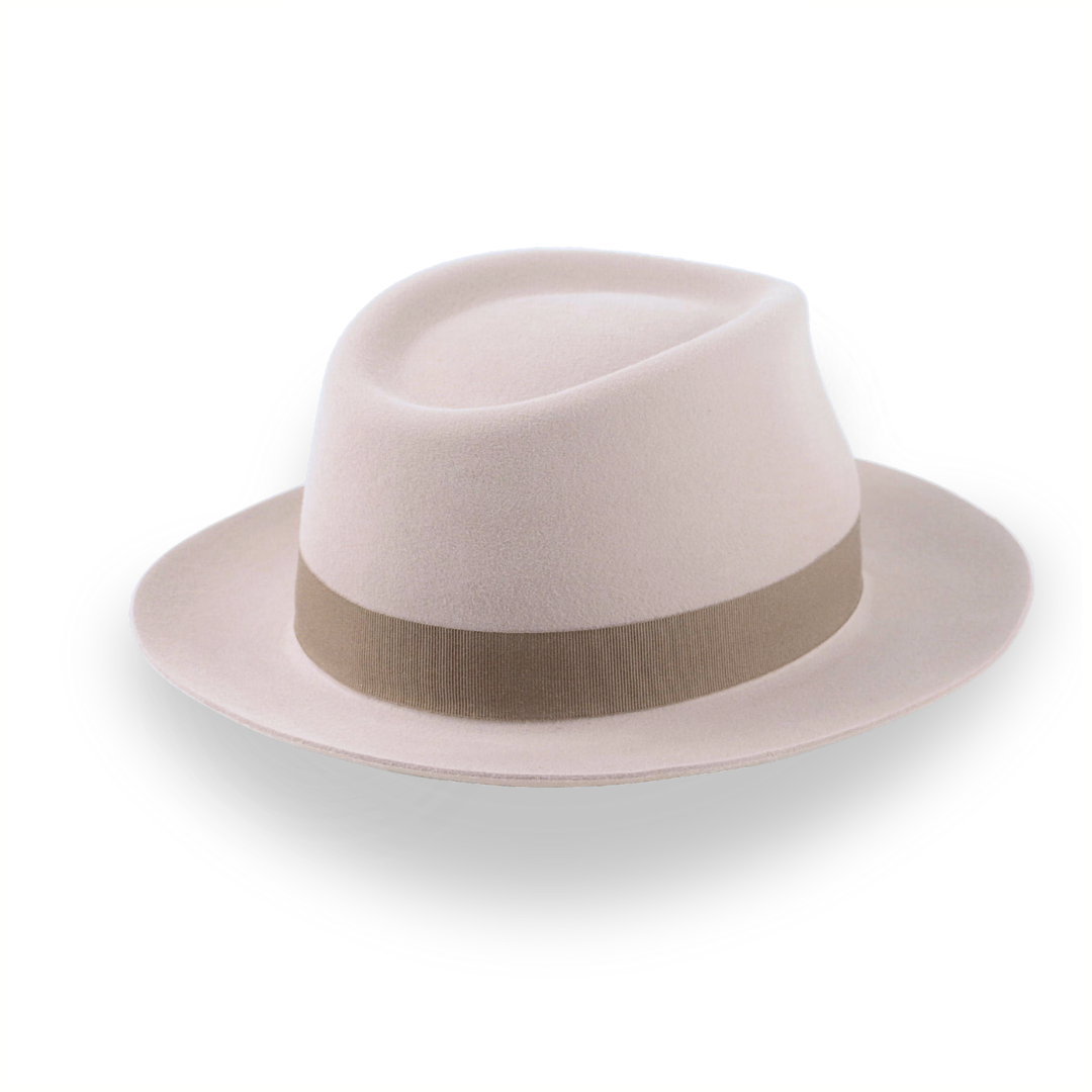 Alabaster Beige Medium Crown Fedora Hat in Fur Felt | The Clubber - Agnoulita Hats 4 