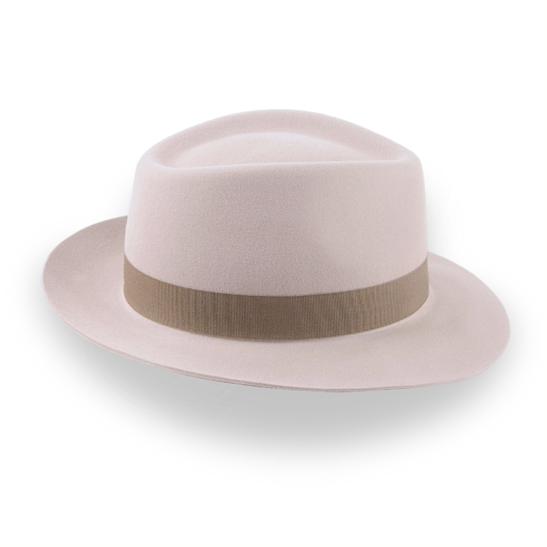 Alabaster Beige Medium Crown Fedora Hat in Fur Felt | The Clubber - Agnoulita Hats 5 