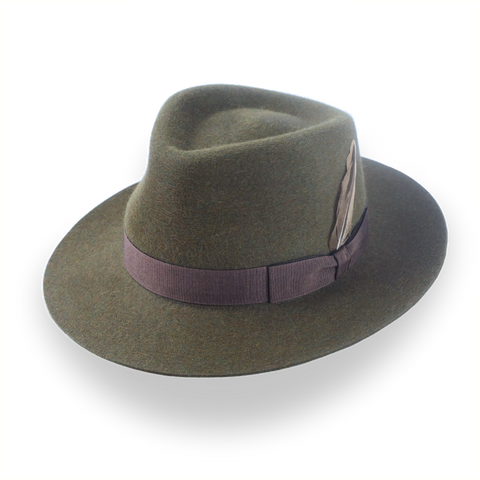 Army Green Wide Brim Fedora in Melange Fur Felt | The Storyteller