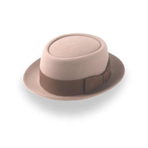 Beige Classic Telescope Crown Porkpie Hat en Fieltro de piel | The Soul