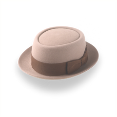 Beige Classic Telescope Crown Porkpie Hat in Fur Felt | The Soul