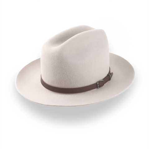 Beige Cowboy Fedora Hat with Artisanal Leather Hat Belt | The Patriot