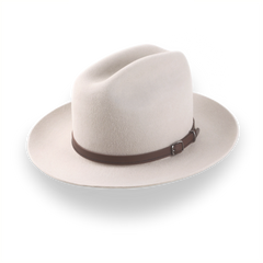 Beige Cowboy Fedora Hat with Artisanal Leather Hat Belt | The Patriot