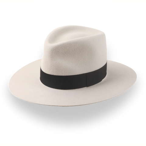 Sombrero Fedora de ala ancha beige en fieltro de piel Premium | The Enigma