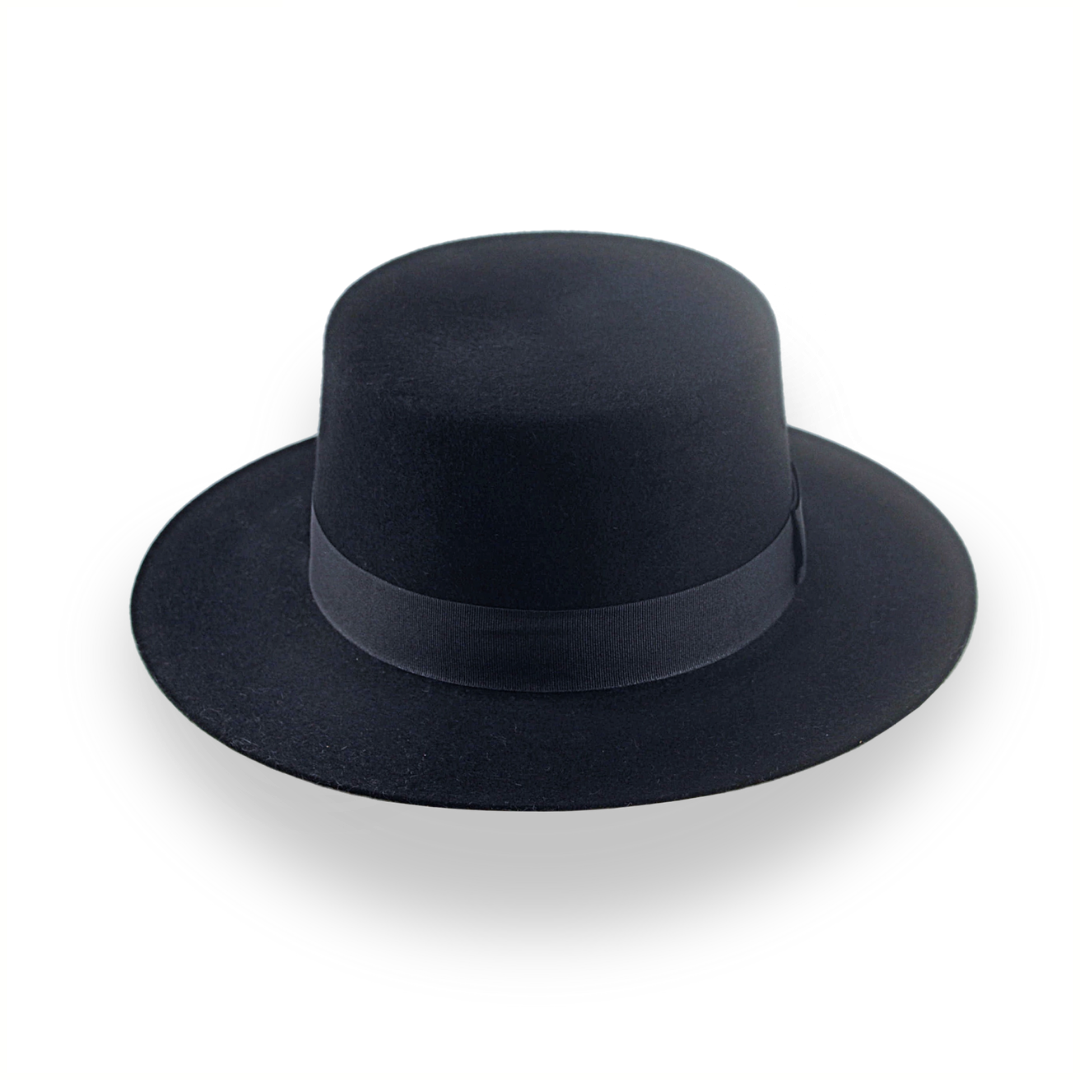 Black Felt Boater Hat with Custom Fit and Style The Drover