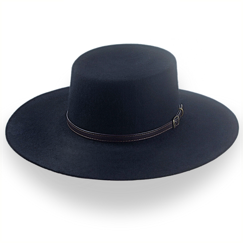 Cappello da cowboy con corona piatta nera in feltro di lana premium | The Galloper