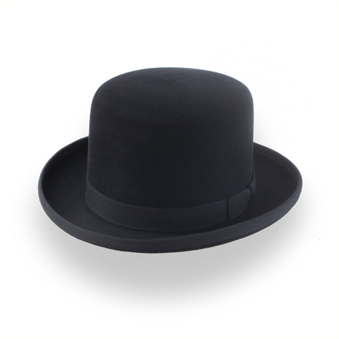 Black Goldfinger Flat Top Bowler Hat in Premium Fur Felt | The Oddjob