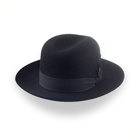 Chapeau Fedora noir pour hommes avec couronne à pli unique | Le Tobin