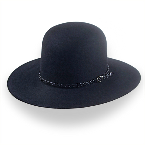 Black Open Crown Cowboy Hat in Malleable Fur Felt | The Indian