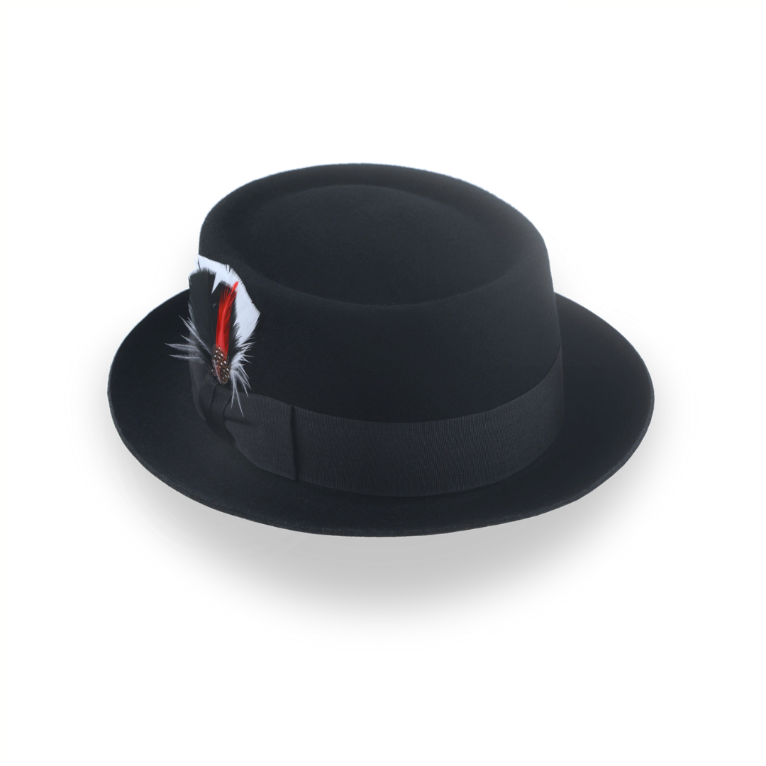 Black Porkpie Hat with Feather in Premium Wool Felt | The Jazzist - Agnoulita Hats 3 