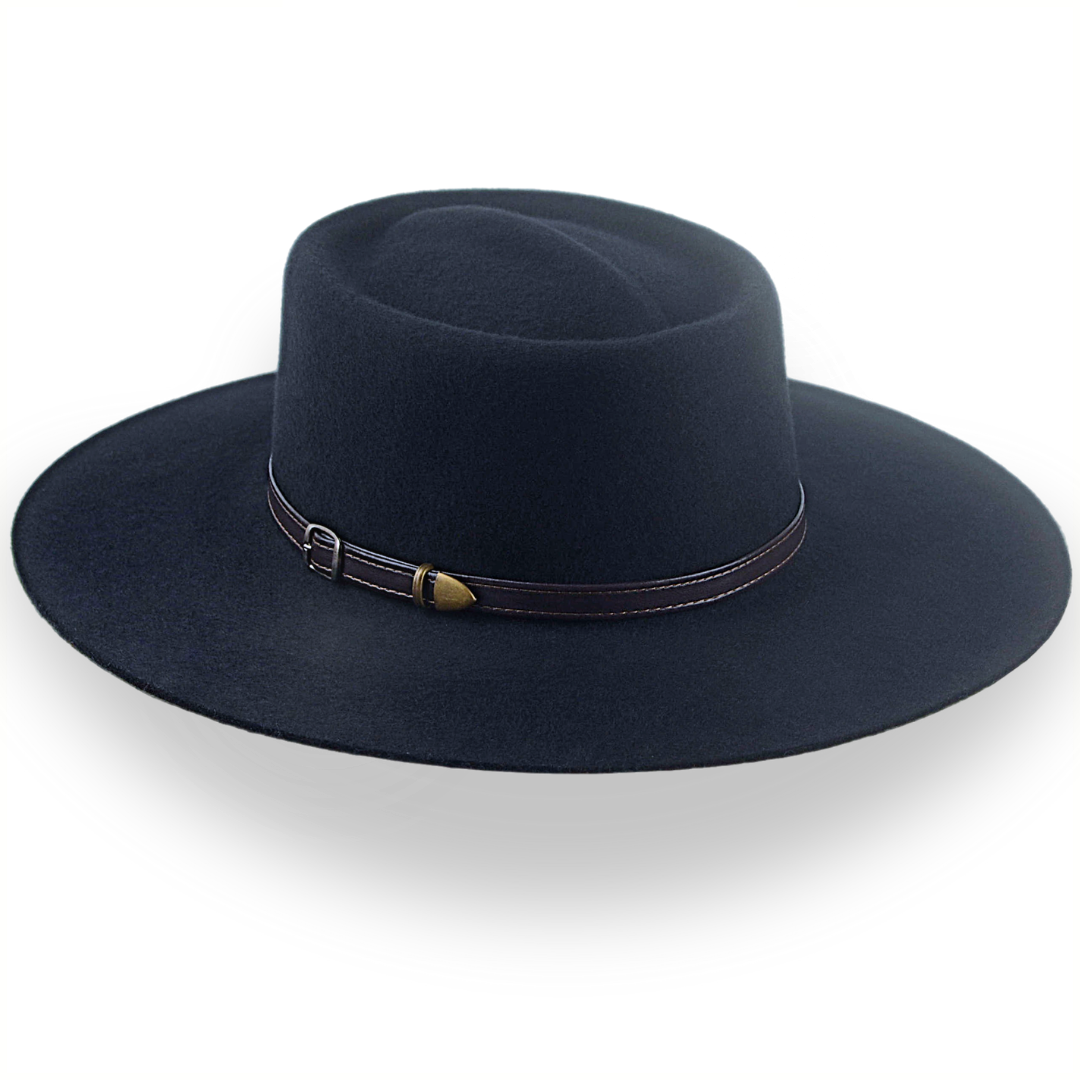 Black Wide Brim Cowboy Hat in Wool Felt The Gambler