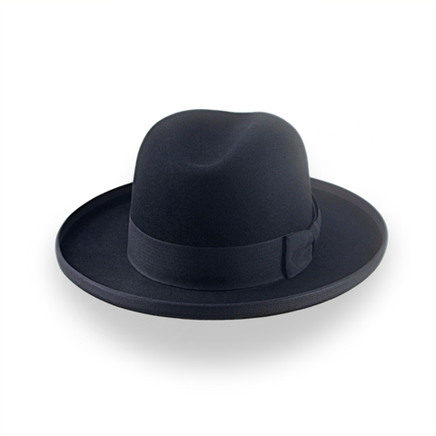 Black Wide Brim Homburg Hat in Fur Felt | The Bostonian