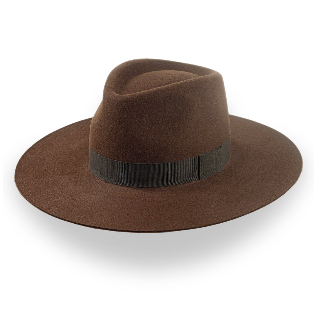 Brown fedora hat for women-vegan felt fedora hat-beige fedora outlet hat-wide brim rancher-brown fedora hat- gift for her valentines