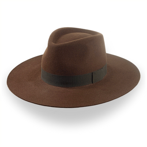 Sombrero Fedora de ala ancha marrón en fieltro de piel duradero | The Caravan