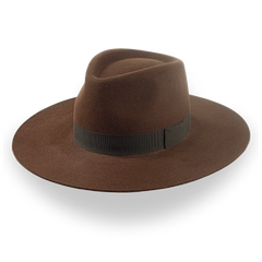 Sombrero fedora Rancher marrón de ala ancha en fieltro de piel duradero | La Caravan