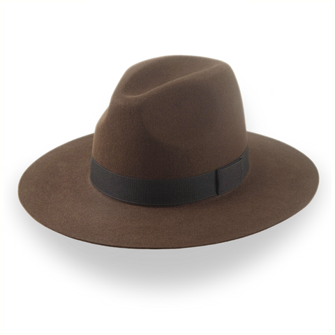 Cappello Fedora Rancher Marrone Wide Brim in Pelliccia Durevole Feltro | The Crown