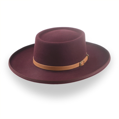 Burgundy Classic Cowboy Style Gambler Hat in Fur Felt | The Vista