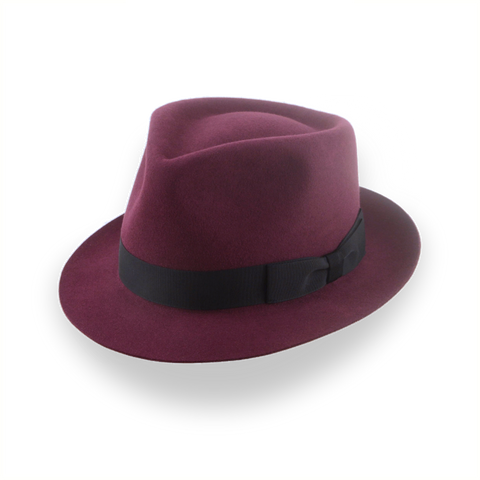 Burgundy Short Brim Trilby Hat in Elegant Beaver Fur Felt | The Verve