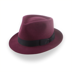 Burgundy Short Brim Trilby Hat in Elegant Beaver Fur Felt | The Verve