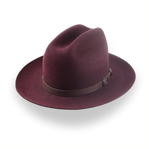 Fedora Western Bordeaux avec ceinture de chapeau en cuir artisanal | Le Patriote