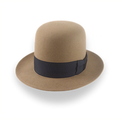 Camel Open Crown Fedora Hat in Malleable Beaver Fur Felt | The Benedict