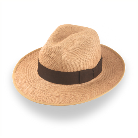 キャラメルブラウンパナマFedora Hat in Toquilla Straw | 赤道