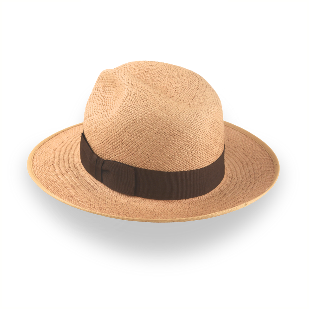 Fedora Panama Hat - Handwoven in Ecuador - Unisex - Natural colour straw with online brown ribbon