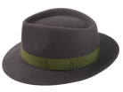 The Rook: Detailed shot of the grosgrain ribbon hatband and Caribou Grey felt | Agnoulita Hats