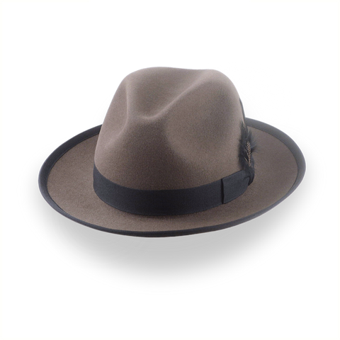 Sombrero Fedora de ala ancha gris caribú para hombre de fieltro de piel de primera calidad | The Thiago