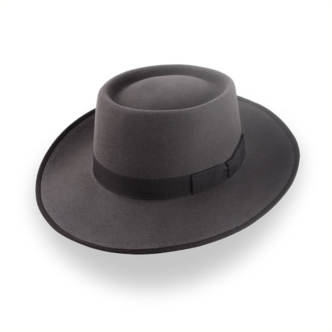 Caribou Grey Wide Brim Porkpie Hat with Custom Fit | The Oppenheimer