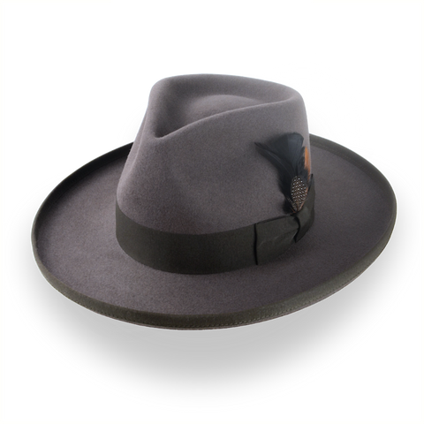 Sombrero Fedora de ala ancha gris caribú en fieltro de piel | The Rooster