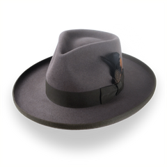 Caribou Grey Wide Rolled Brim Fedora Hat in Fur Felt | The Rooster