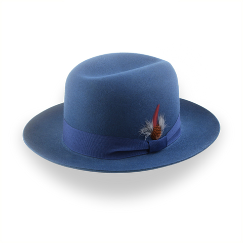 Casual Style Wide Brim Fedora for Men in Blue Fur Felt | The Tobin