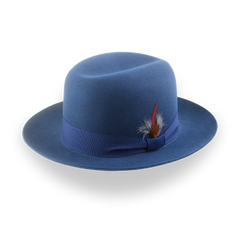 Casual Style Wide Brim Fedora for Men in Blue Fur Felt | The Tobin