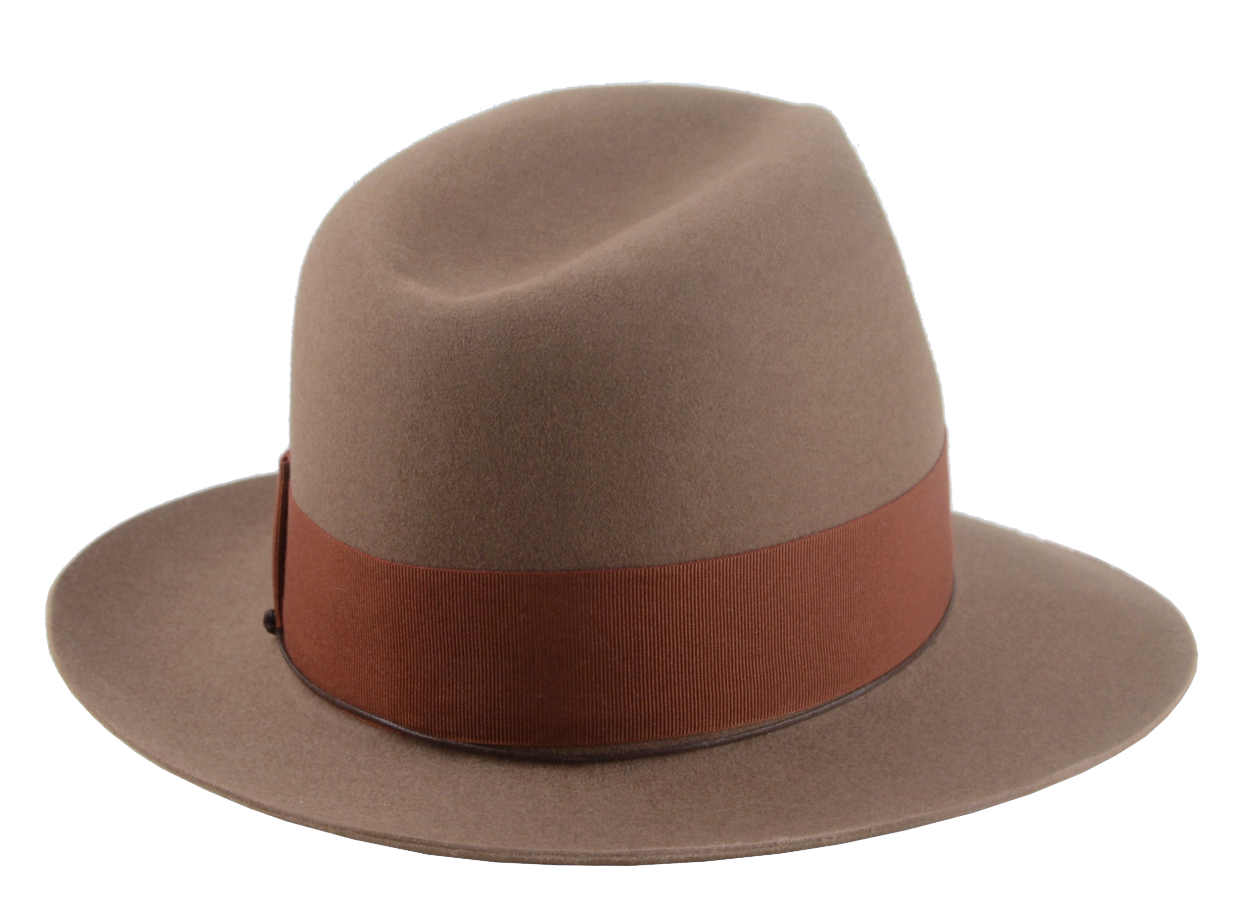 Right angle view of the Pharaoh explorer fedora showcasing its elegant 5 1/2" crown height