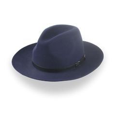 Dark Blue Outback Fur Felt Fedora with Leather Hat Belt | The Rebel