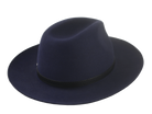 The Rebel - Rabbit Fur Felt Wide Brim Fedora For Men or Women with Engraved Black Leather Hat Belt in Navy Blue Color | Agnoulita Quality Custom Hats 4
