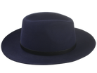 The Rebel - Rabbit Fur Felt Wide Brim Fedora For Men or Women with Engraved Black Leather Hat Belt in Navy Blue Color | Agnoulita Quality Custom Hats 5