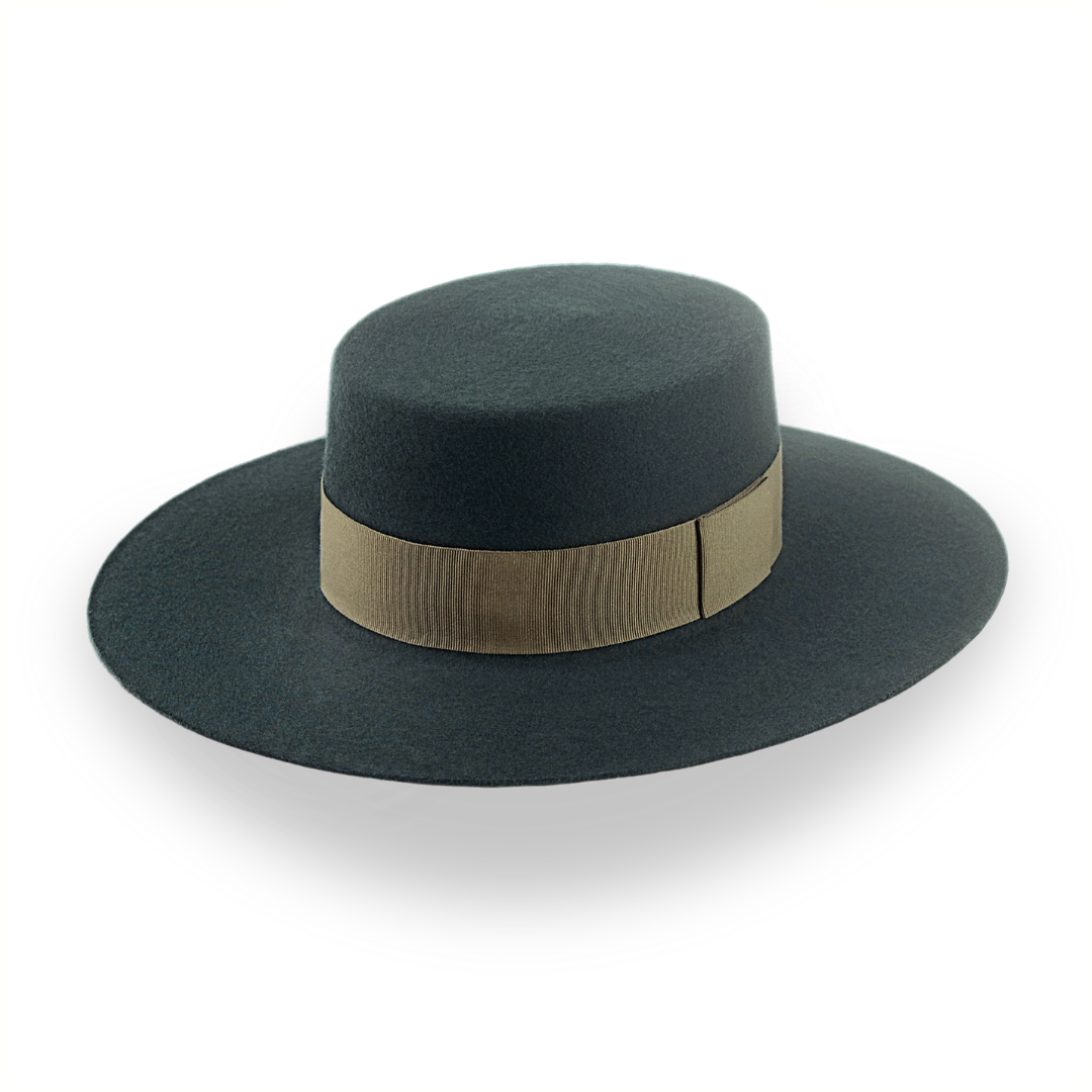 Dark Green Flat Top Western Hat in Premium Wool Felt  | The Woodsman - Agnoulita Hats 1 