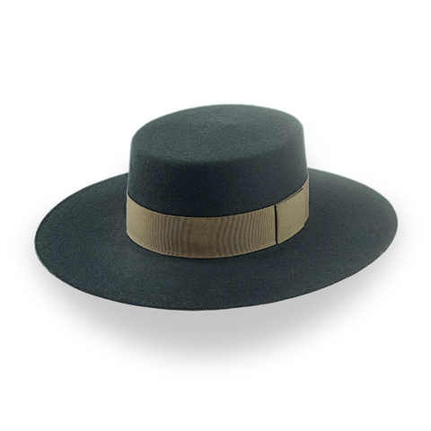 Dark Green Flat Top Western Hat in Premium Wool Felt  | The Woodsman