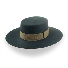 Dark Green Flat Top Western Hat in Premium Wool Felt  | The Woodsman